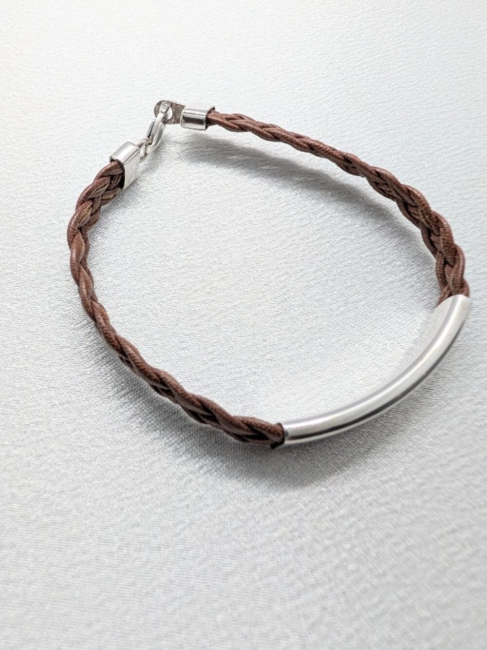NEW Western Flair sterling silver and braided leather I.D. bracelet - Picture 2 of 8